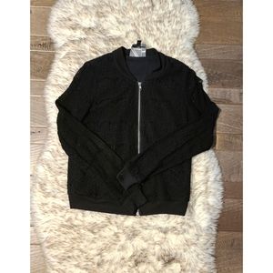Harlowe and Graham Black Lace Bomber Zip Up Jacket
